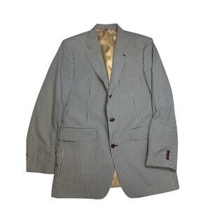 Orvis Gingham Sport Coat Jacket Navy Khaki Check 42L Classic Blazer Cotton Blend